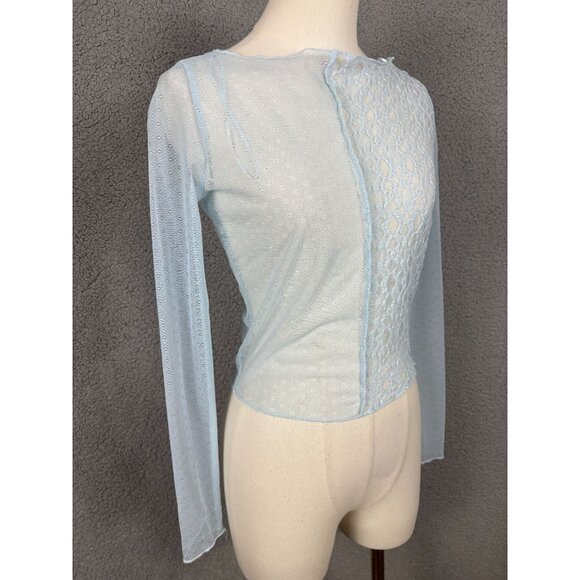 Self Esteem Juniors' Sheer Boat-Neck Long-Sleeve Mesh Top Blue Size Small NWOT's - Picture 3 of 8